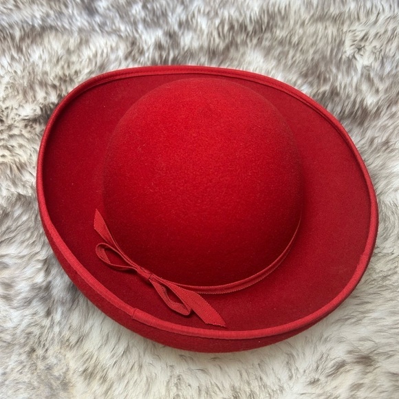 Vintage Red Wool Coche Hat - Bellini Bollman with Bow - Red Hat Society - Picture 2 of 10